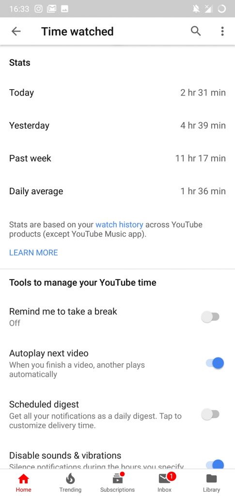 YouTube now let's you track the time spent watching videos 